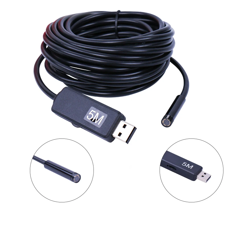 USB эндоскоп с объективом 7 мм водонепроницаемая камера наблюдения мягким кабелем
