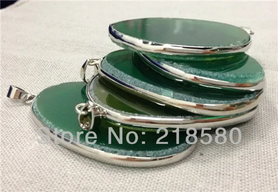 

H-DP29 10pcs Green Agat Geode Druzy Slice Pendant Silver or Gold Color Bezel Setting Approx 55mm Long