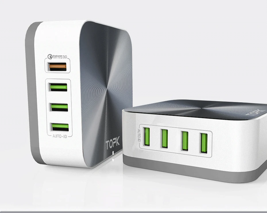 TOPK B829Q 8-Порты и разъёмы 50 Вт Quick Charge 3,0 USB Зарядное устройство для iPhone samsung Xiaomi huawei EU/US/UK AU разъем для рабочего стола, Быстрый Телефон Зарядное устройство
