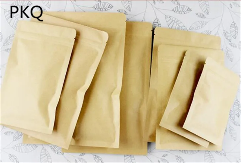 10 шт. 9*14 см плоская подошва крафт-бумага Ziplock сумка маленькие бумажные подарочные