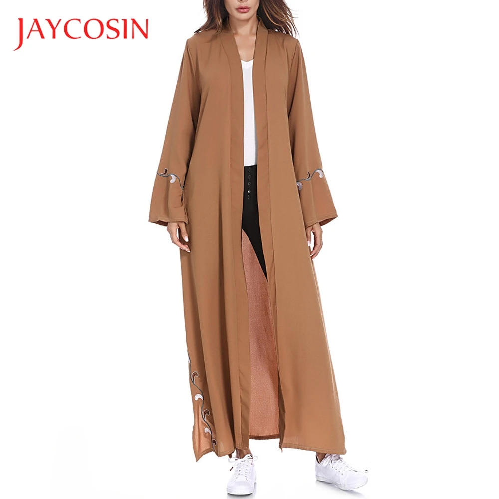 JAYCOSIN Women Islamic Embroidered Cardigan Long Coat Muslim Middle East Robe Polyester Material Solid Pattern | Тематическая
