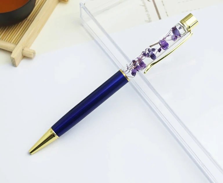 3 Deepblue Роскошная шариковая масляная Хрустальная Золотая фольга металлическая медная Цветочная пудра зыбучие пески подарочная ручка - Цвет: 3 Deepblue