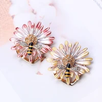 romantic sunflower with bee brooches pins women girls daisy sun flower collar insect pins clothes accessories