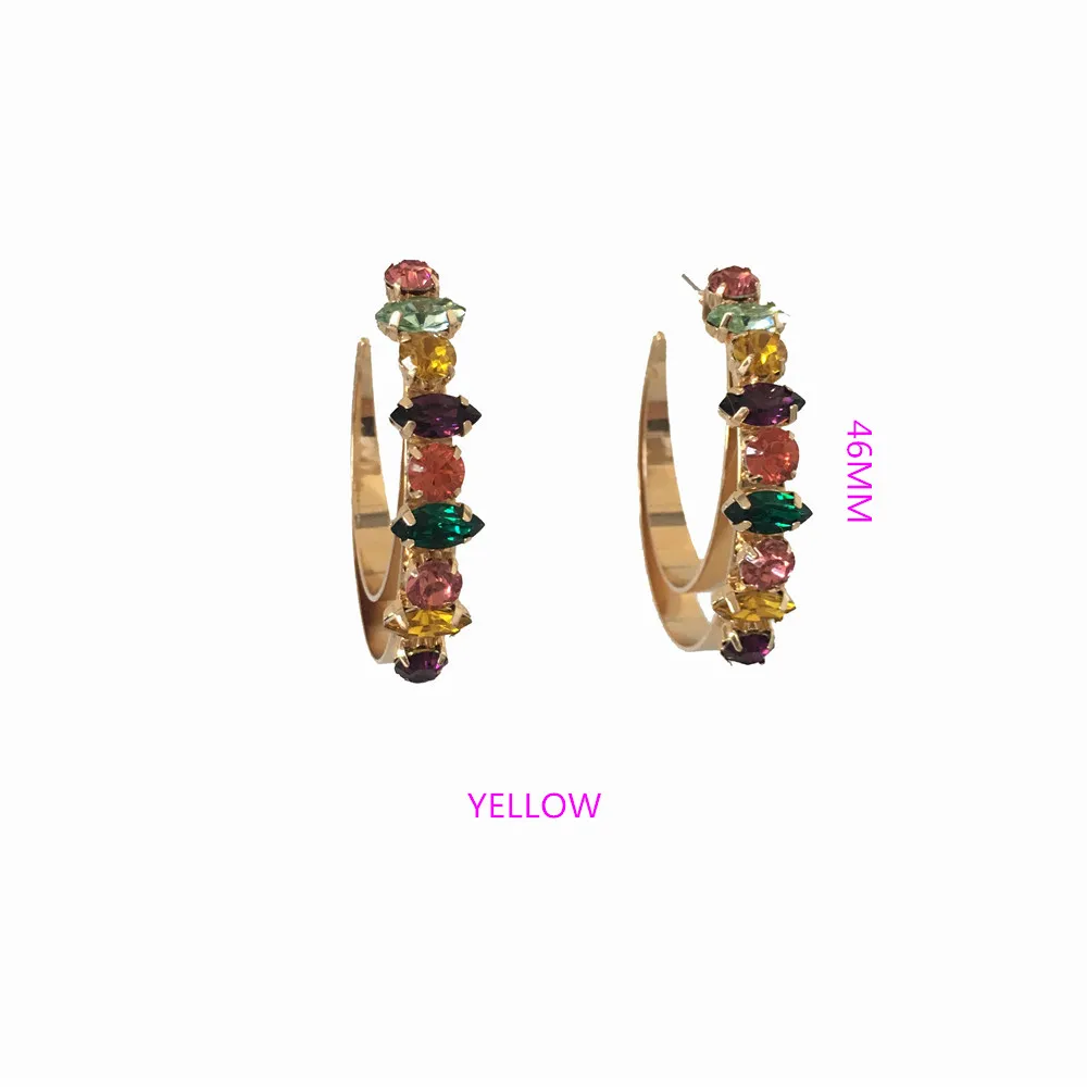 YELLOW Серьги-кольца с большим цветным камнем, золотое покрытие - Окраска металла: YELLOW