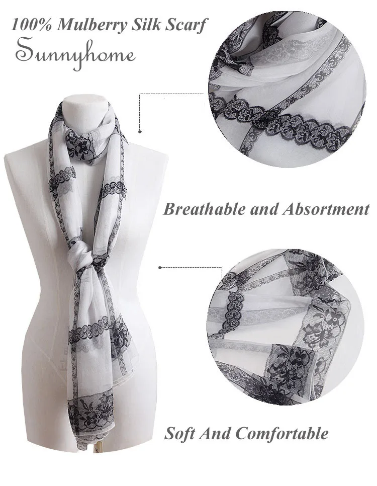 Cachecol Militar Wrap Scarves100 % чистый шелк роскошный брендовый дизайнерский черно белый кружевной шарф такса хиджаб