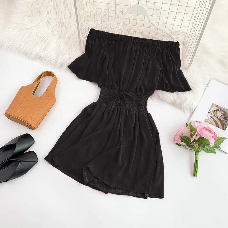 2019 новые модные женские комбинезоны с воротником без бретелек расклешенными