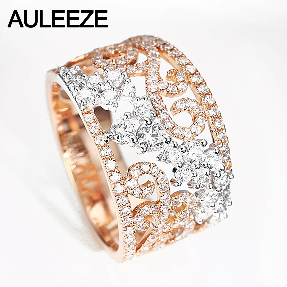 

AULEEZE Luxury 1.14CTTW Certified Diamond Wedding Bands 18K White Gold Rose Gold Wedding Party Rings For Women Fine Jewelry