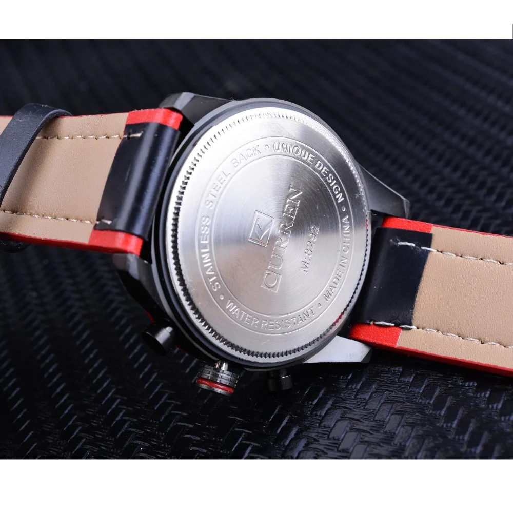 

CURREN Clock Male Watch Red Sport Racing Leather Men Fashion Sport Military Watch Top Brand Luxury Waterproof Quartz Wristwatch