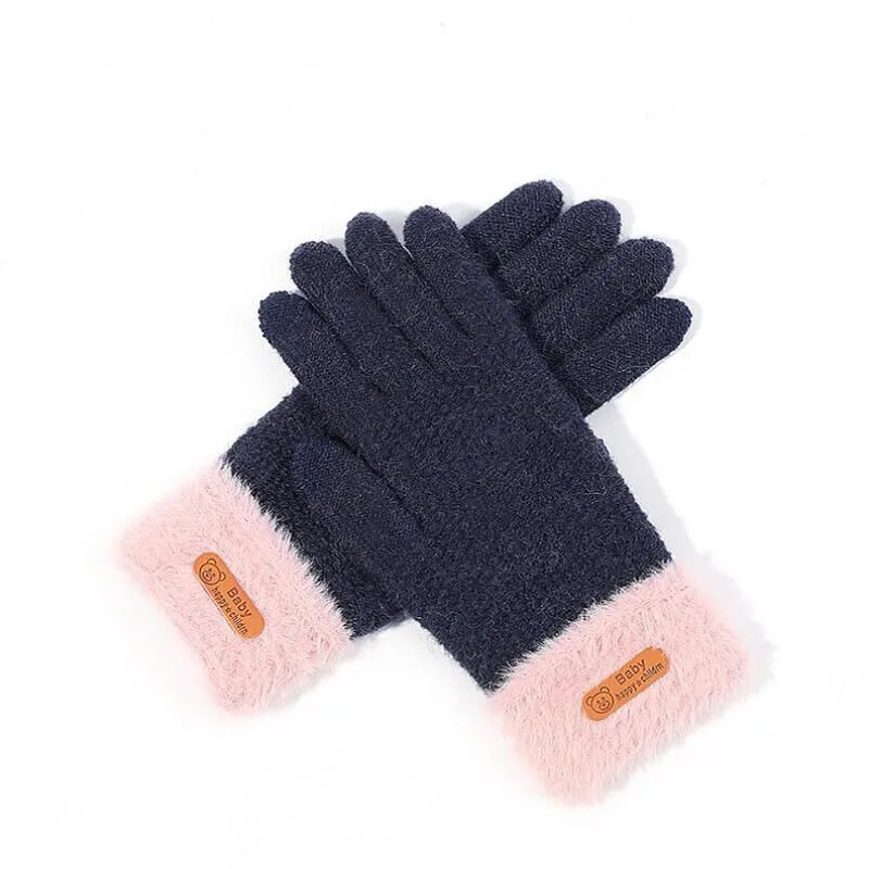 

SUOGRY Winter Lovely Women Wool Knitted Thick Velvet Warm Cashmere Gloves Ladies Finger Glove