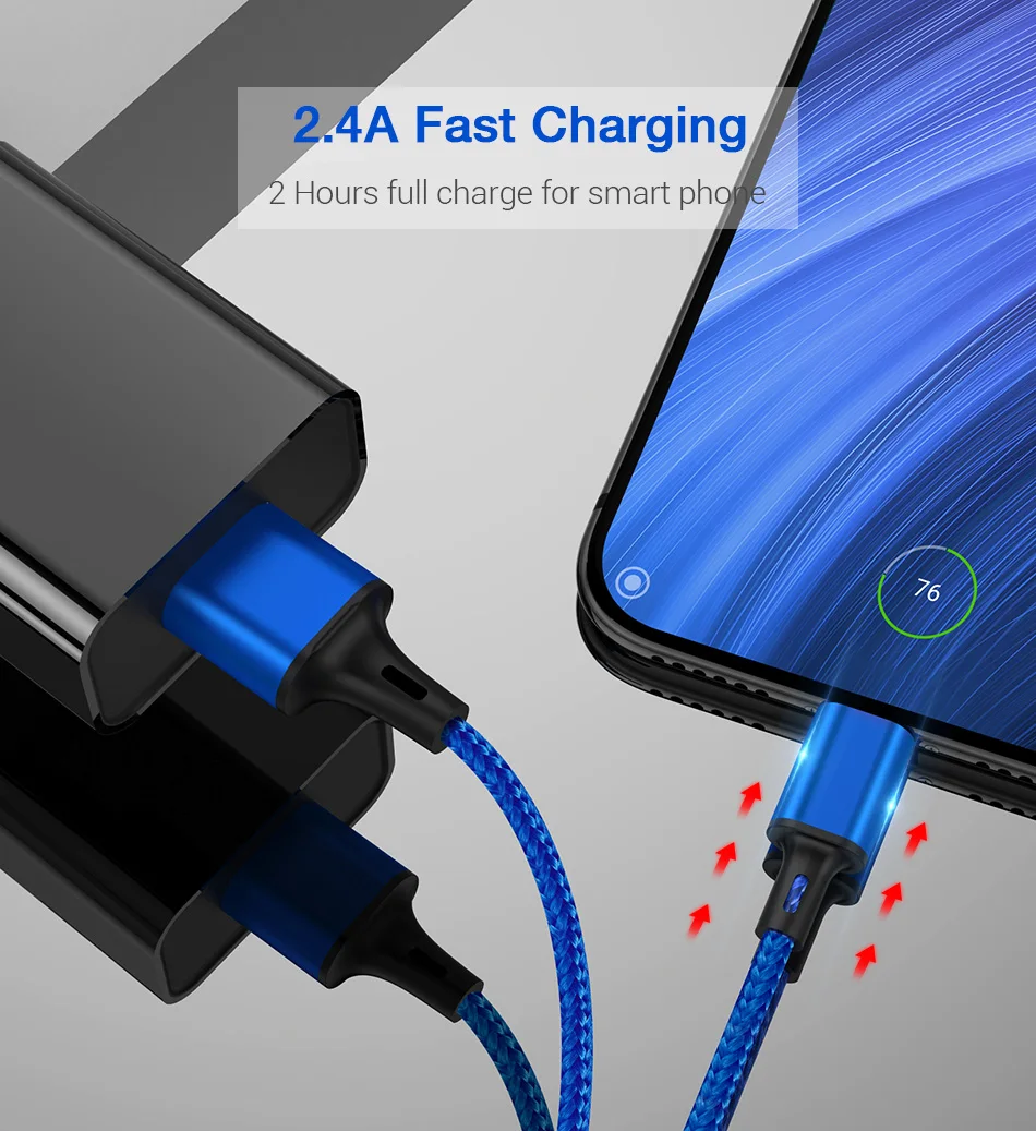 KISSCASE 2,4 A быстрая зарядка Micro USB кабель для samsung Xiaomi huawei нейлоновая оплетка Дата USB кабель Таблица 1 м нейлоновый шнур Кабели
