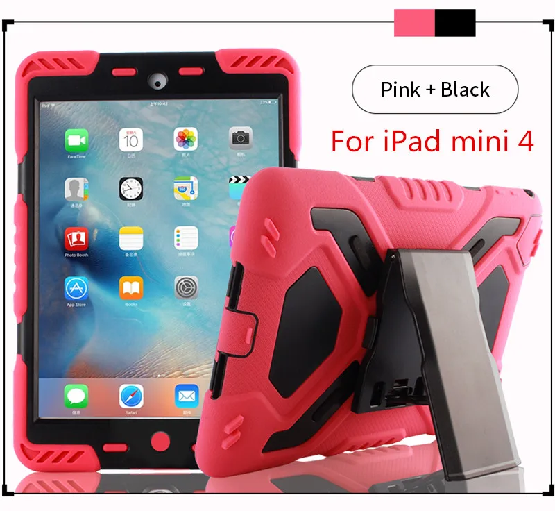 For iPad mini4 Pink Водонепроницаемый ударопрочный чехол для iPad mini 1 2 3 4, безопасный Чехол-подставка для iPad mini 4, сверхпрочный силиконовый чехол - Цвет: For iPad mini4 Pink