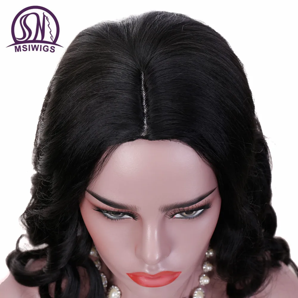 MSI Wigs 26 дюймов длинные волнистые парики Черный цвет натуральные волосы парик мягкий синтетический парик для черных женщин термостойкий