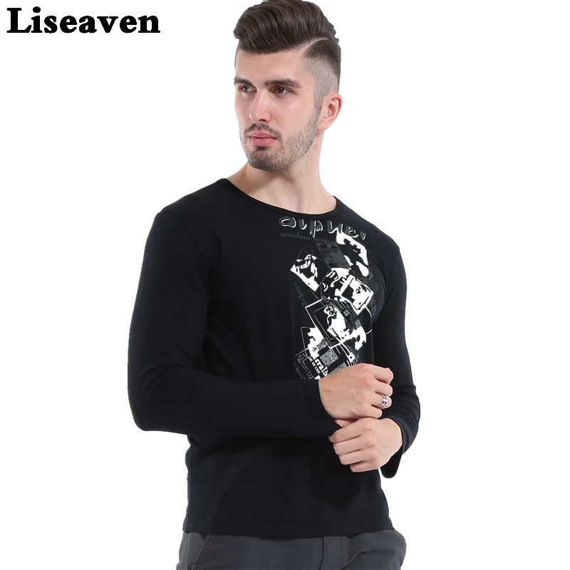 

Liseaven Men Stylish T Shirt Long Sleeve tshirts Tops & Tees Casual Basic Tee Fashion Top Men's Black Print T-Shirt