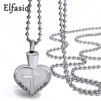 womens girl cross in heart cremation keepsake memorial urn stainless steel pendant necklace chain jewelry up023