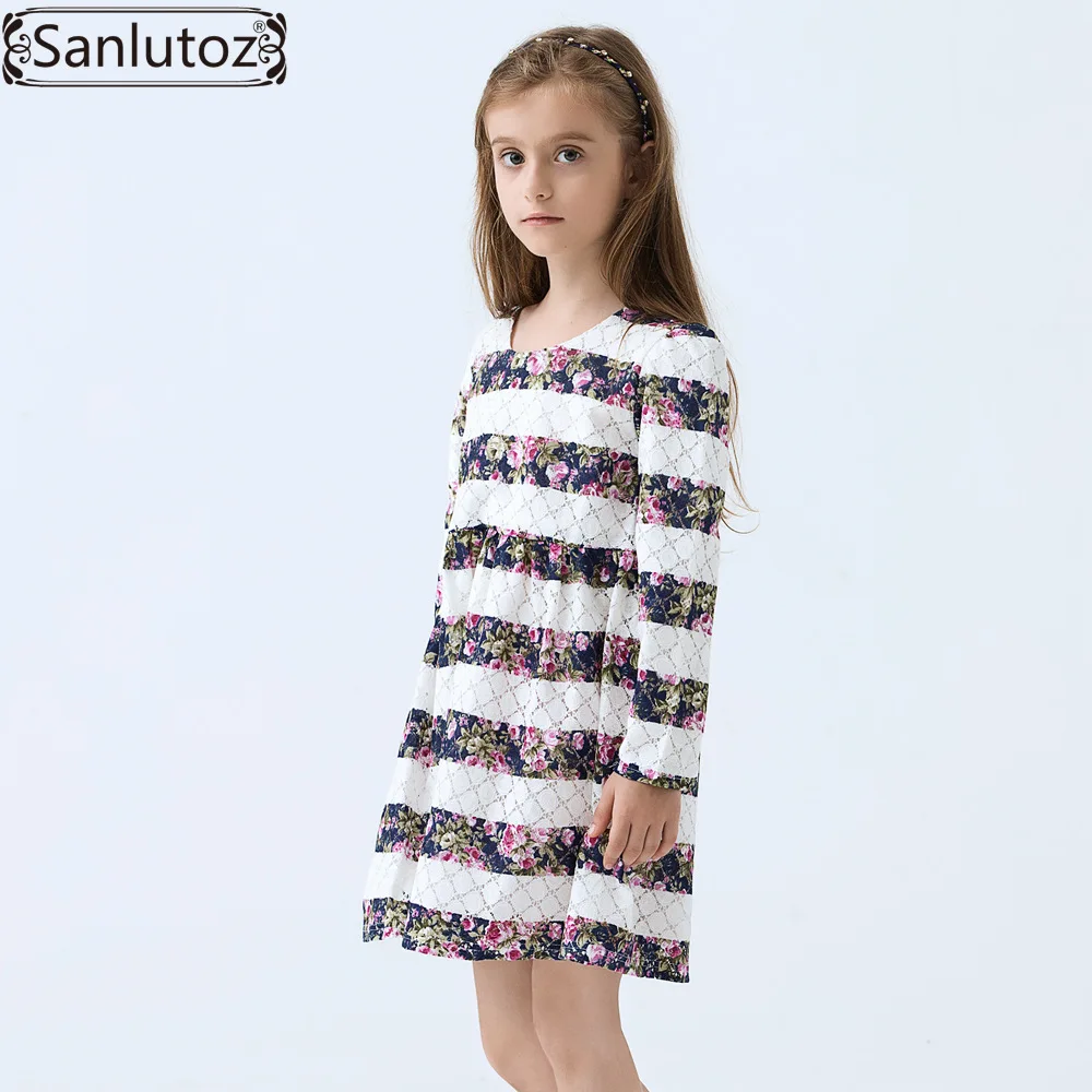 Детское кружевное платье с цветочным принтом на весну-зиму | Детская одежда и