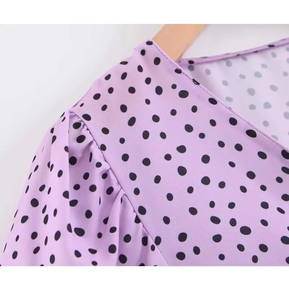 Женское винтажное платье в горошек повседневное элегантное с запахом коротким