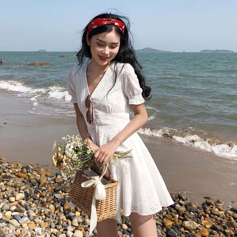Женская одежда Пляжное стильное корейское летнее шикарное милое женское платье