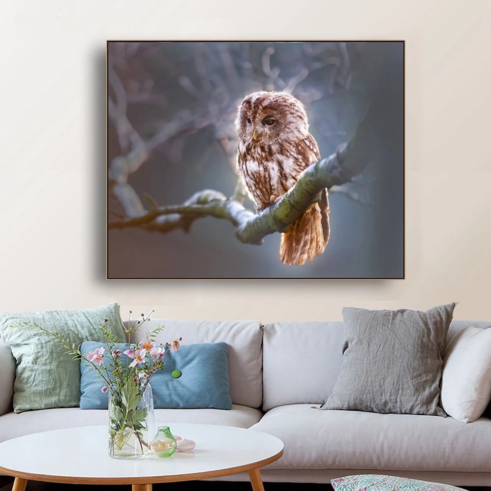 Совы на ветках Современная декоративная HD холст живопись каллиграфия