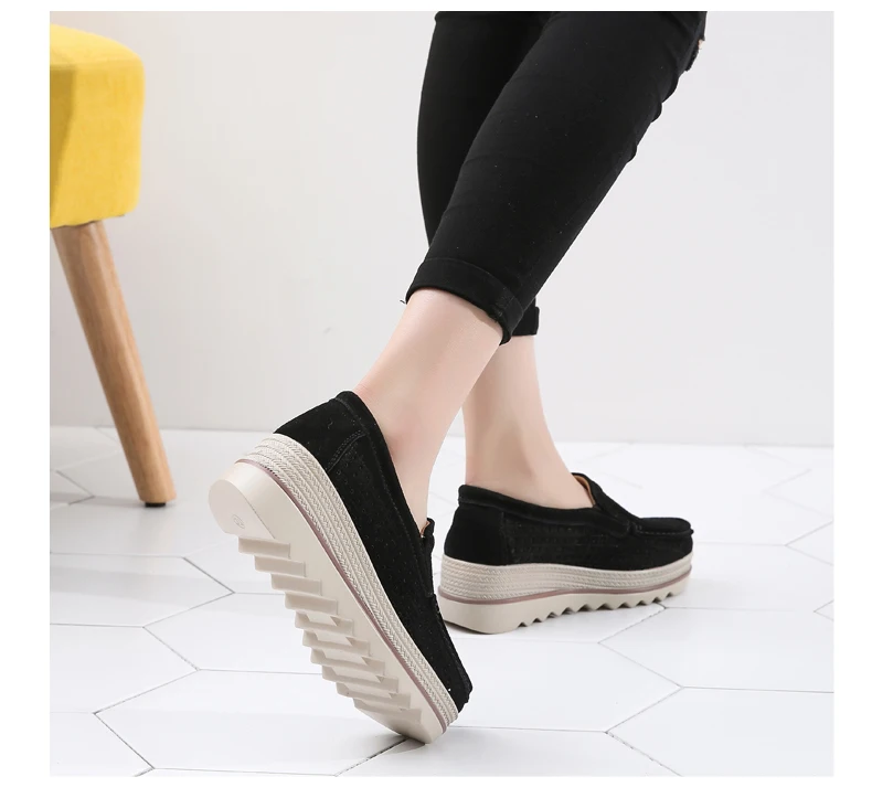 Летняя женская обувь на плоской подошве; кроссовки на платформе; женские лоферы из натуральной замши без застежки; мокасины; повседневная женская обувь с толстой мягкой подошвой