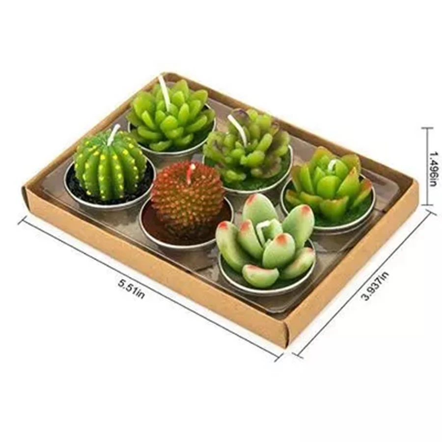 Подарок зеленые свечи искусство День рождения кактус 6 шт. ароматерапия набор