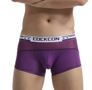Cockcon, Брендовое дышащее нижнее белье, мужские сексуальные боксеры, шорты, увеличивающие скольжение, мужские кружевные трусы, большие выпуклости, мужские трусы, боксеры для геев - Цвет: Фиолетовый