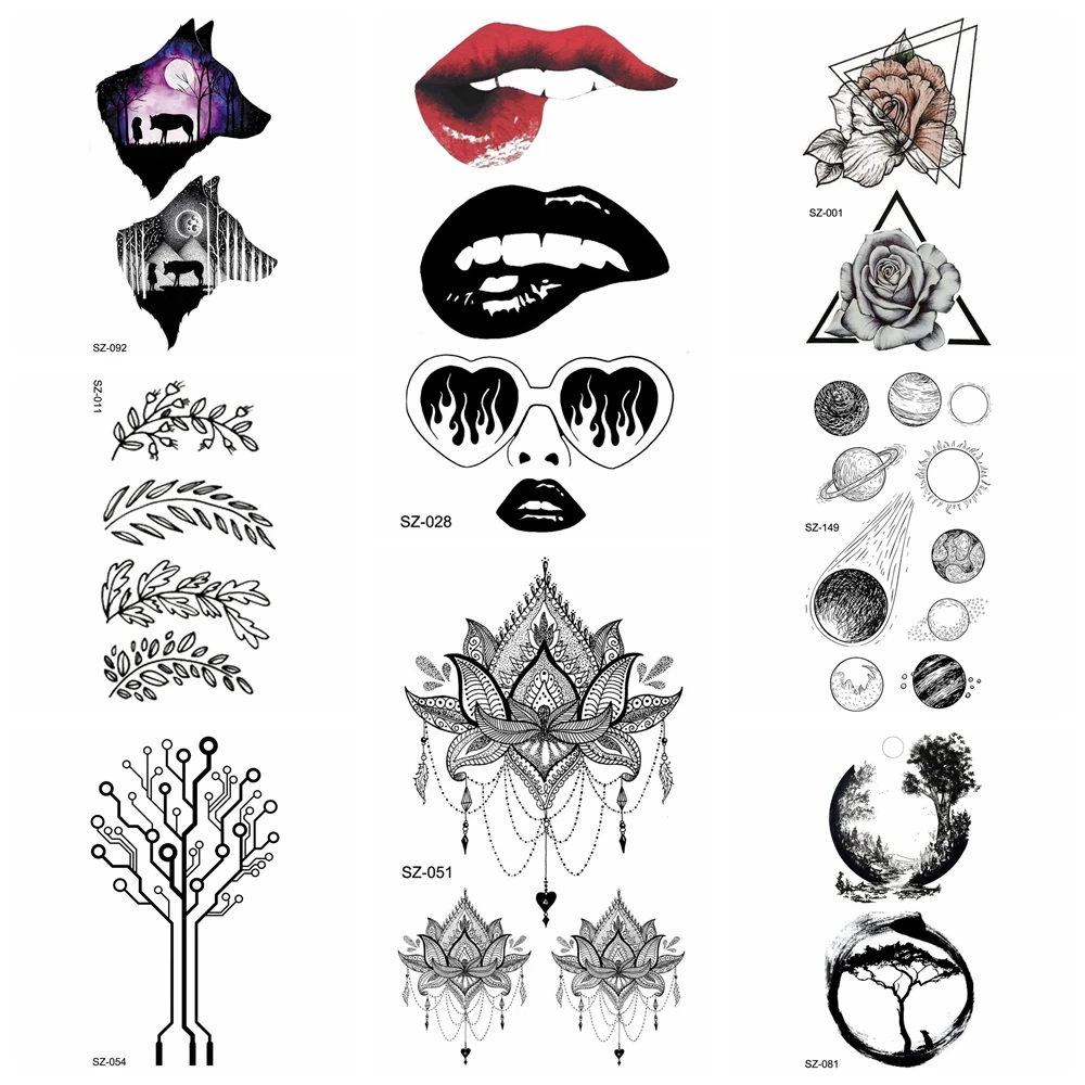 

Привлекательные укусы губ, временная татуировка, женская мода, макияж рук, татуировки, наклейки, черный лист, тотем, водостойкие татуировки ...