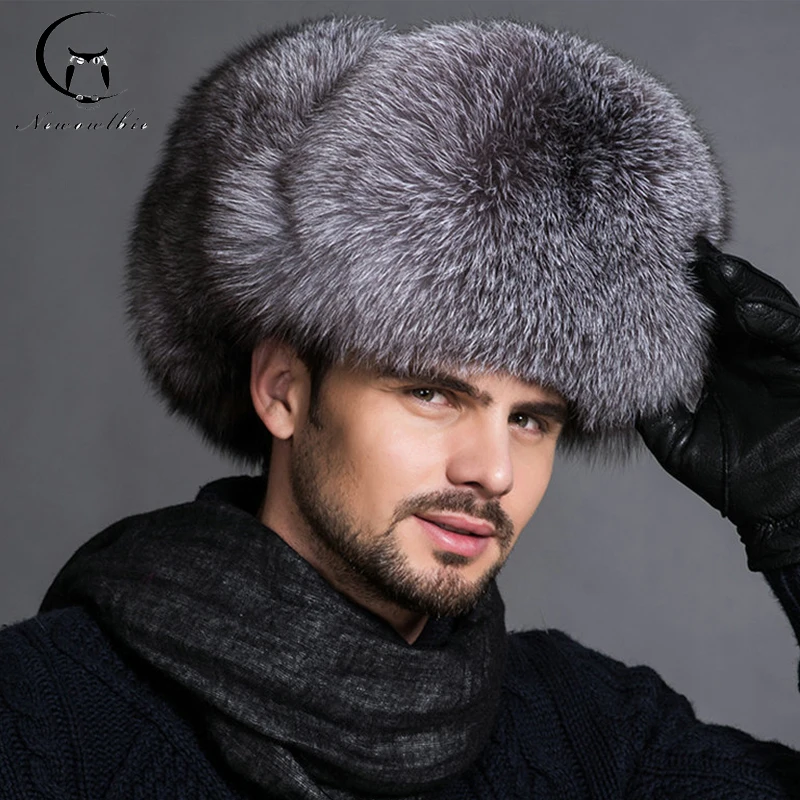 Hot high-end luxury fur hat Men's fox fur hat Lei Feng cap ear cap fur necessary hat Real fur hat 100% Sheepskin top fox hat
