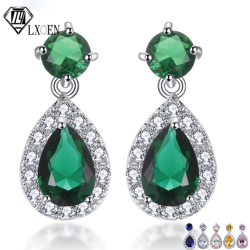 

LXOEN Fashion Water Drop Zircon Drop Earrings for Women Silver Color Wedding Earrings Jewelry brinco Gift bijoux