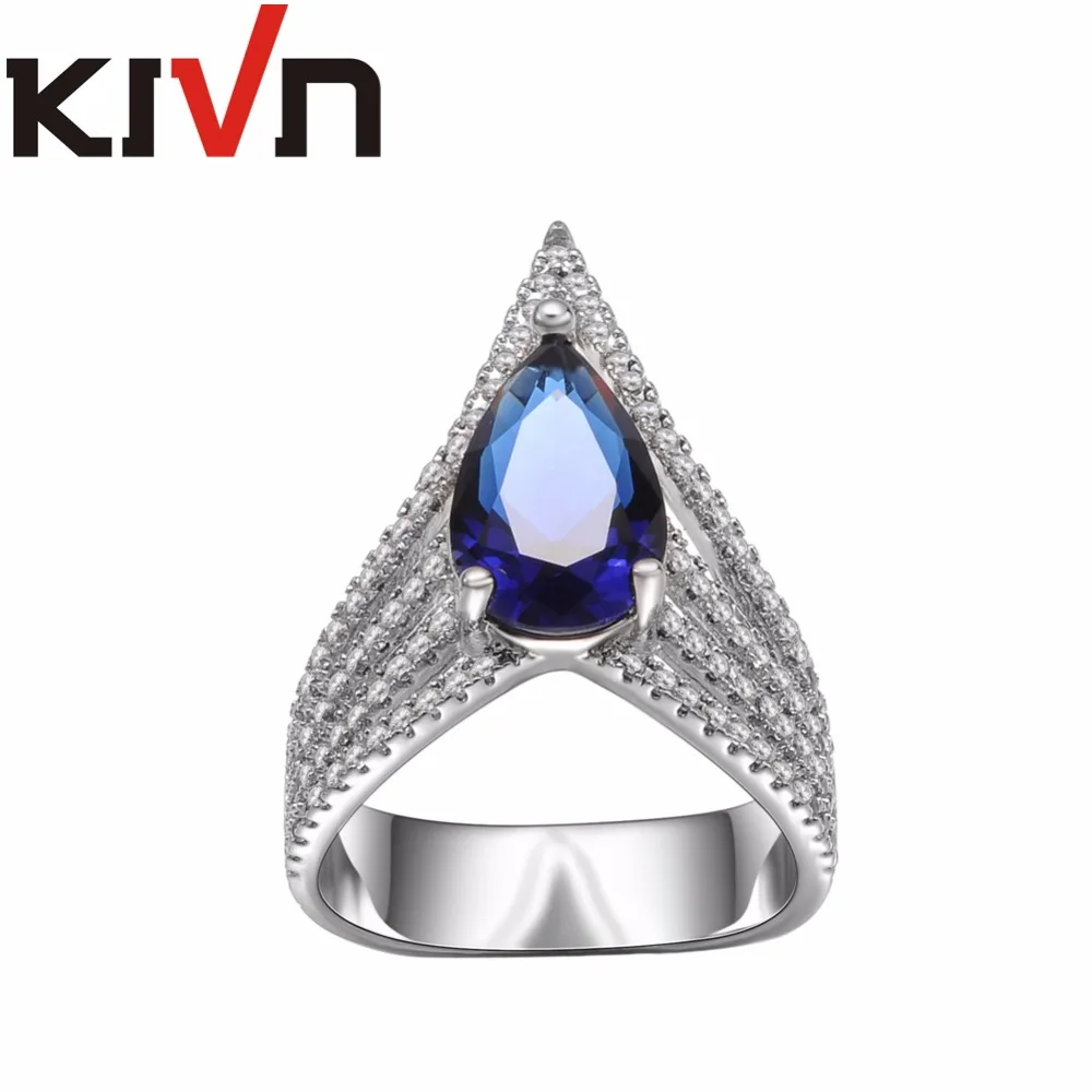 

KIVN Fashion Jewelry Luxury Blue CZ Cubic Zirconia Womens Girls Bridal Wedding Engagement Rings Mother Promotion Birthday Gifts