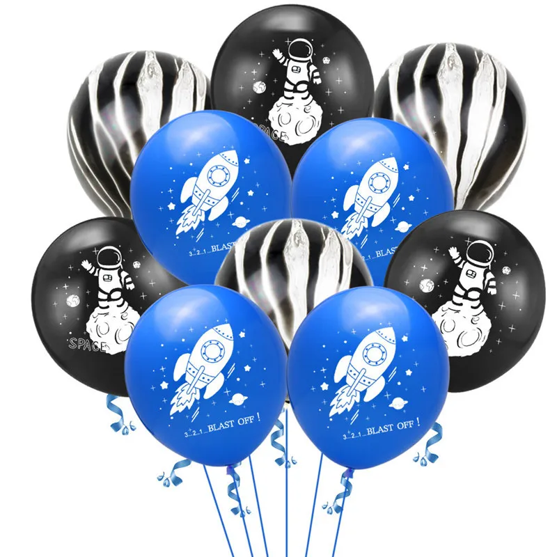 10pcs Astronaut Spacecraft Agate Dot Balloon Set Blue Black Space Latex Balloons Air Globos Baby Birthday Party Decoration Toys | Дом и сад