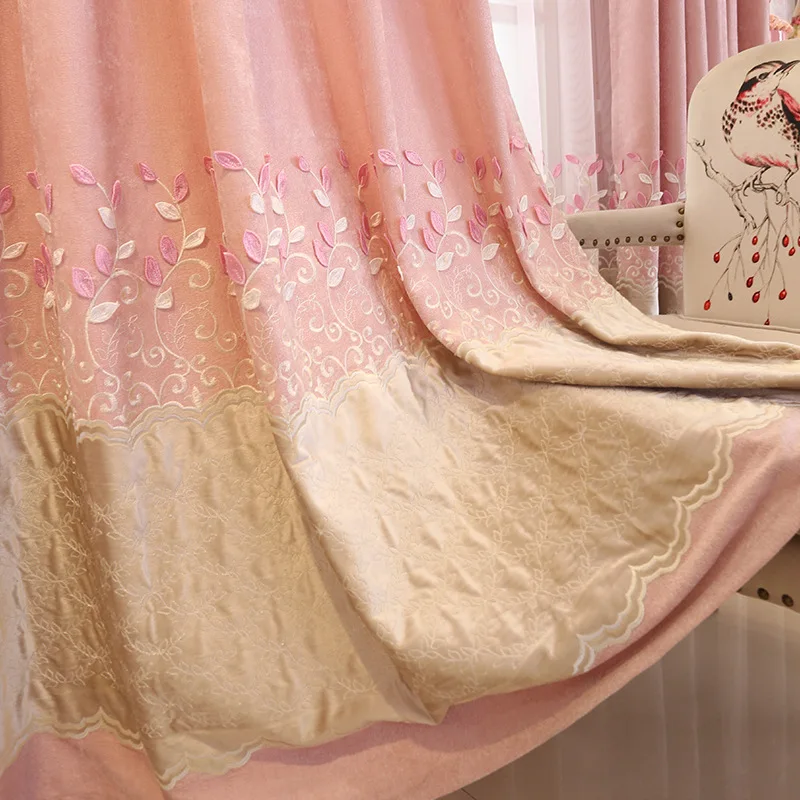 Пасторальные Вышитые розовые листья светонепроницаемые шторы для гостиной