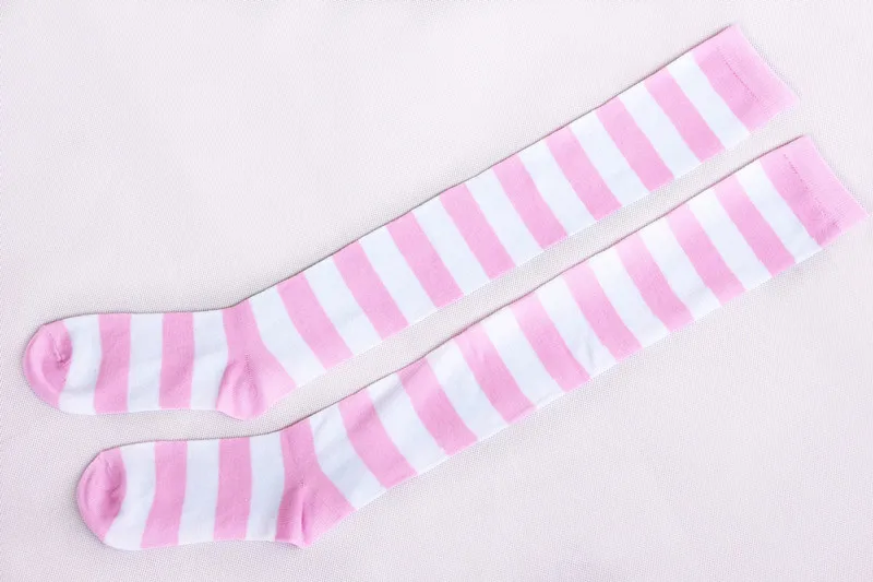 pink white Женские сексуальные Полосатые чулки для Хэллоуина, высокие чулки выше колена, длинные носки для японских студентов, аниме, мультфильмы, косплей - Цвет: pink white