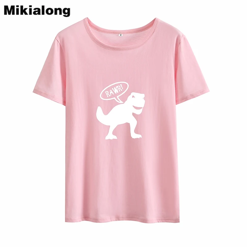 Футболка Mikialong с рисунком динозавра Rawr Женская свободная хлопковая футболка