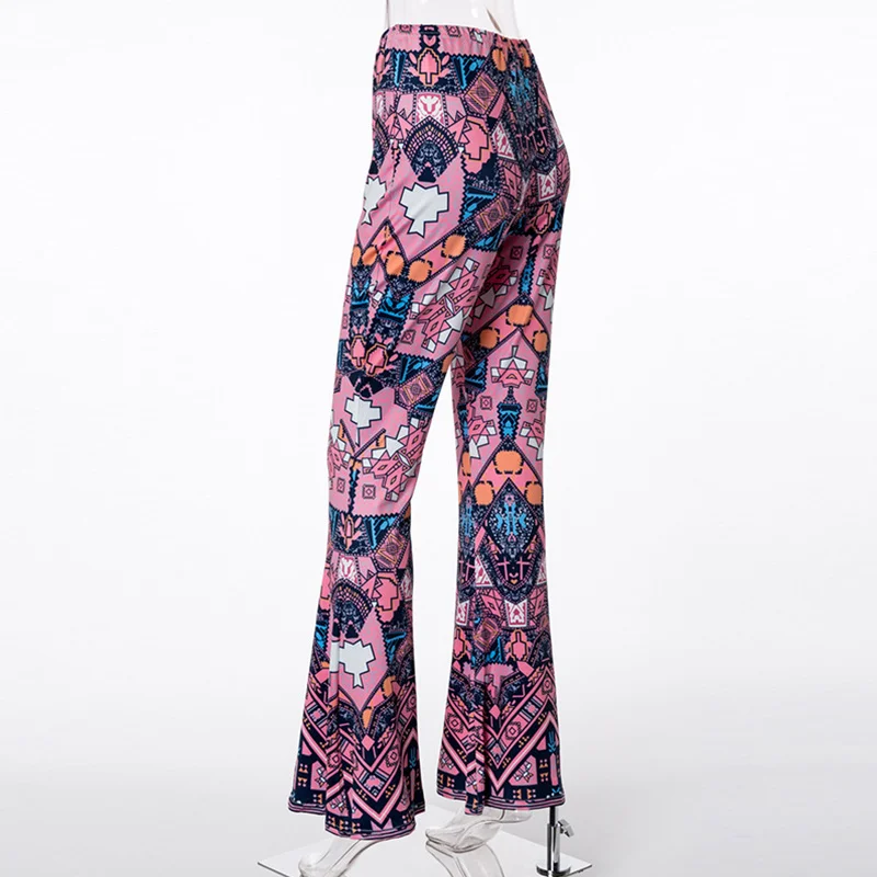 Женские длинные расклешенные брюки Boho с принтом хиппи расклешенным низом модная
