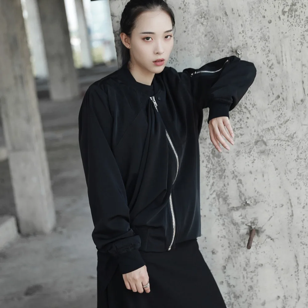 Новая темно-Черная Женская куртка-бомбер Cakucool плиссированная дизайнерская