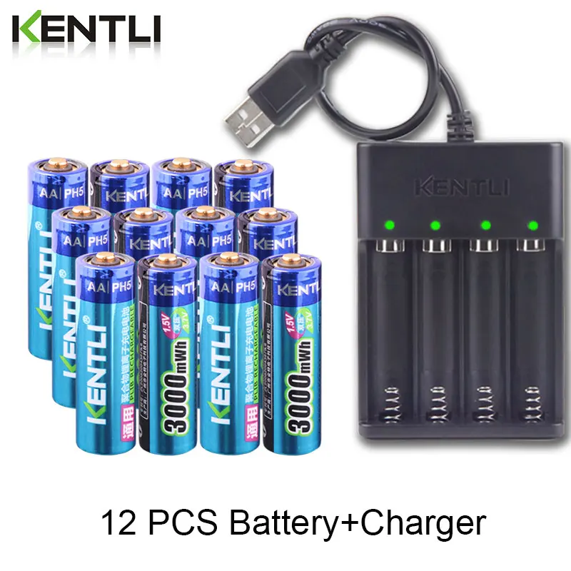 12 шт. Новый KENTLI 1 5 v 3000mWh AA перезаряжаемый литий полимерный ионный литиевый