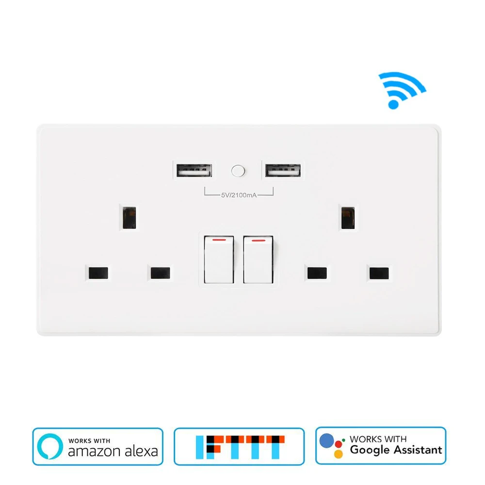 1 PCS Smart life Wifi умная розетка Великобритания управление переключателем таймера 13A настенная розетка и 2 usb порта Голосовое управление работает с Alexa Google IFTTT - Цвет: 1 PCS