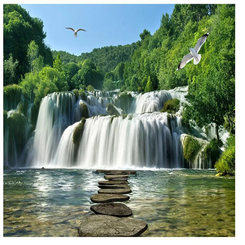 

Beibehang пользовательская живопись для водопадов зеленого леса ручья художественные фотографии фон фотография Спальня Настенные обои 3d