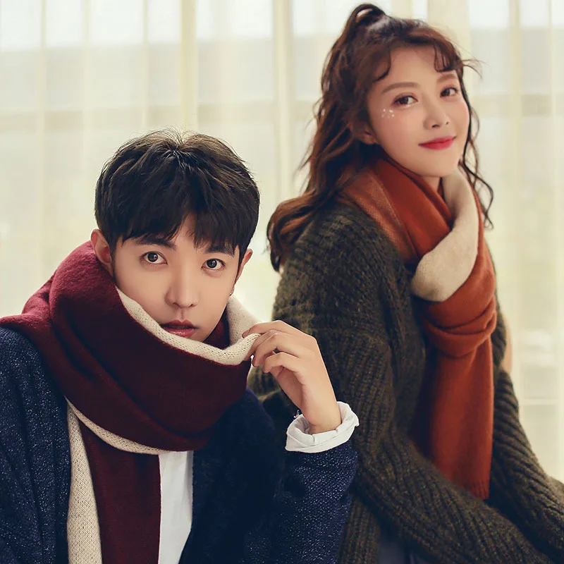 VOHIO 190*50cm couples Beige gold scarf male Korean Winter Scarf all-match simple student color knit young long winter 2017 NEW
