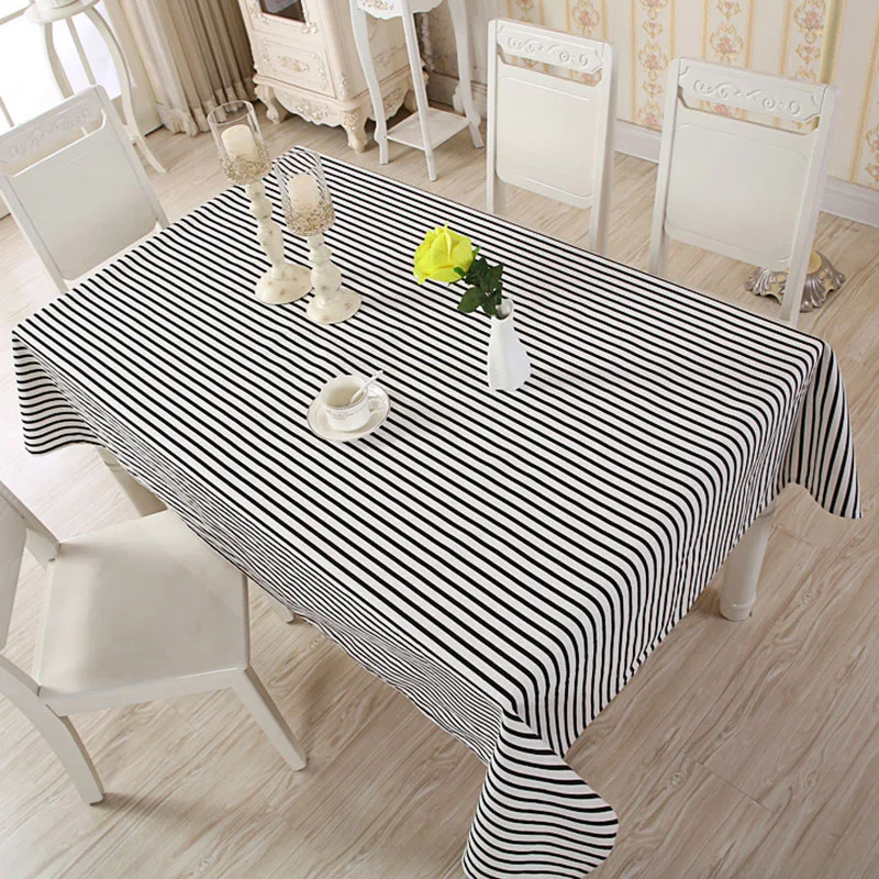 

BALLE Dinner Tablecloth Rectangular Polyester Cotton Striped Print Table Cloth for Home Tea Table Cover Wedding Table
