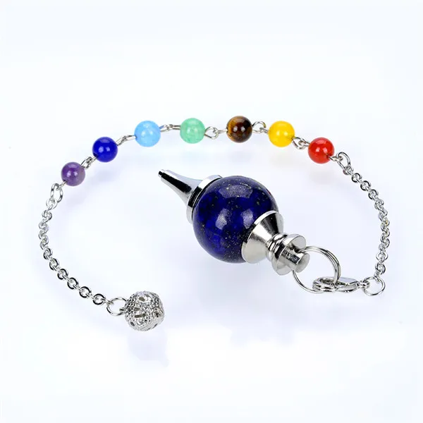 Lapis Lazuli Натуральный камень, фиолетовый с украшением в виде кристаллов сердолик, опал Лазурит КВАРЦЕВЫЙ шар цепи Биолокация кулон ИСЦЕЛЕНИЕ маятник с чакрами с натуральным жемчугом бусины цепи - Окраска металла: Lapis Lazuli