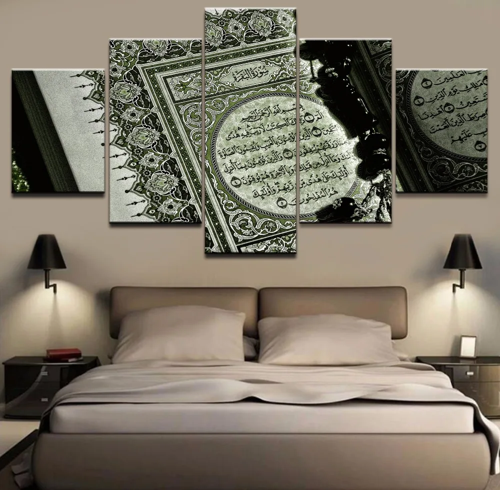 

Painting Canvas Modular Decor 5 Panel Islam Bible Poster Home Decor Frame Modern Wall Modular Muslim Pictures For Living Room