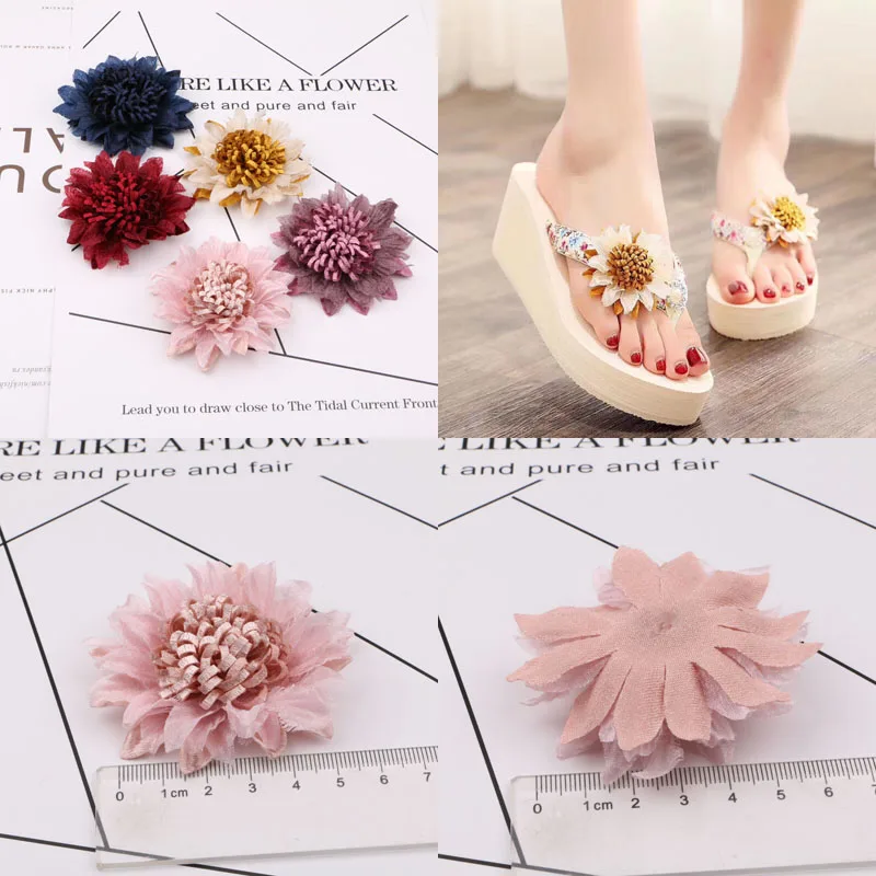 Handmde Chiffon Fabric Flowers 30pcs/Lot Girls Ornament Accessories Floral Button Patch Stickers Hair Jewelry Shoe Decor | Украшения и