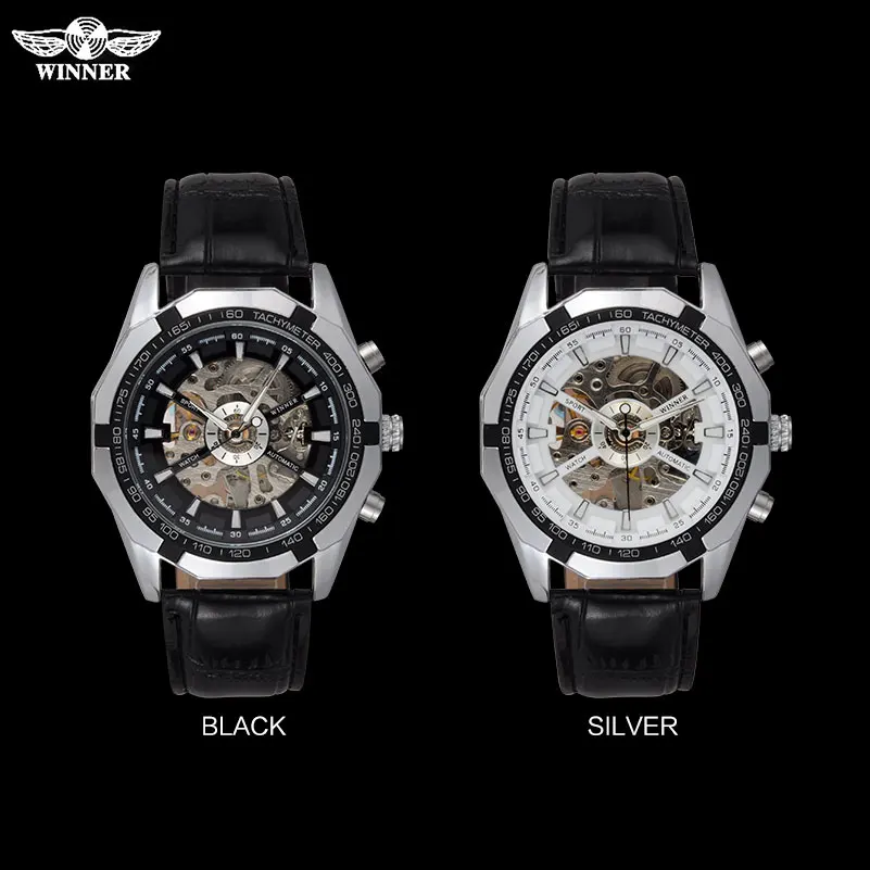Мужские механические часы Победитель бренд автоматические Скелетон модные