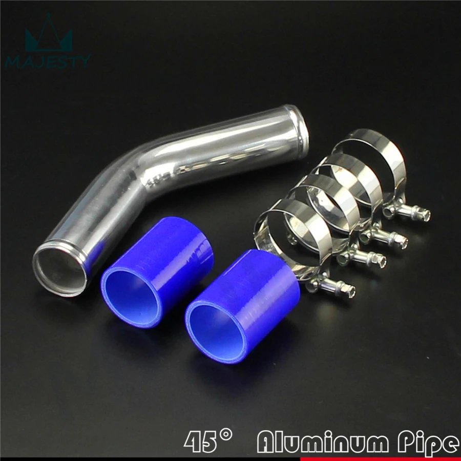 

45 degree 60mm 2.36" Aluminum Turbo Intercooler Pipe Piping+silicon hose+T clamps BLUE