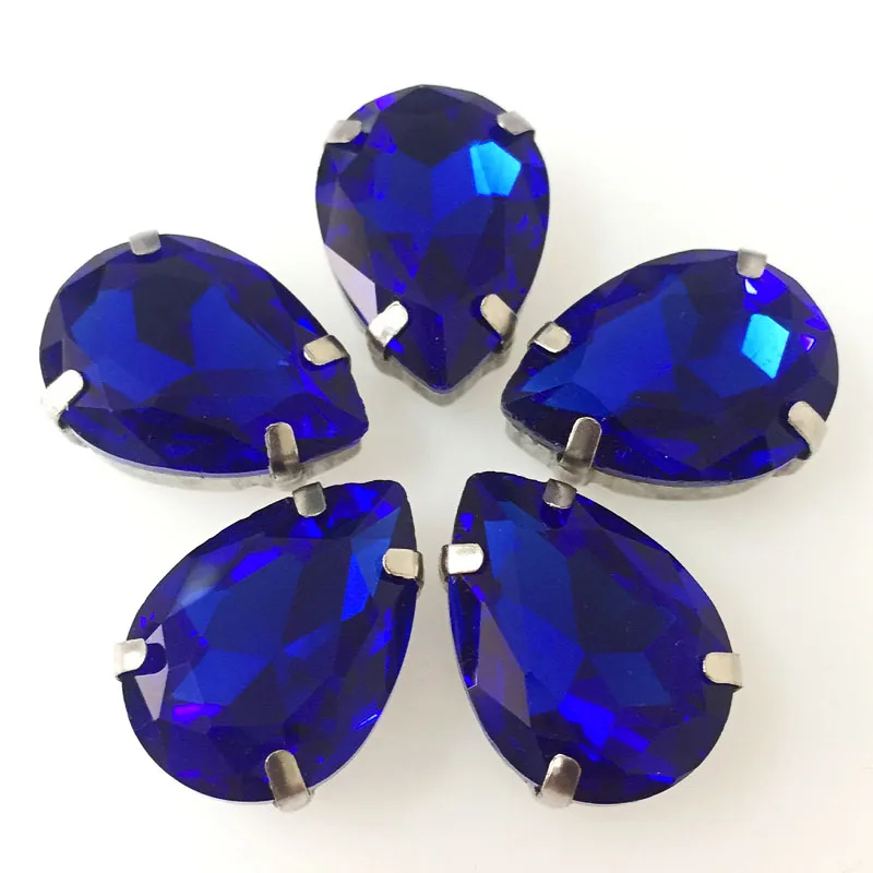 Бесплатная доставка! Стеклянные стразы royalblue в виде капли воды с серебряным