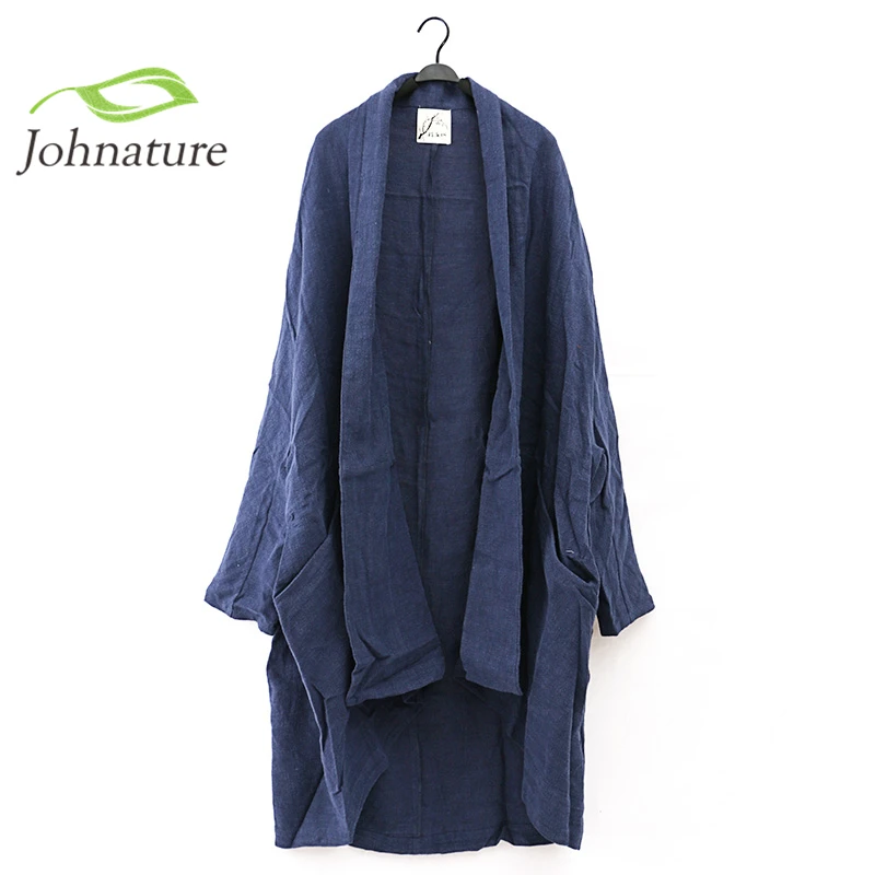 Женский Длинный хлопковый кардиган Johnature Ретро стиль длинный свободный с длинным