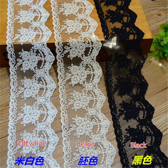 5 ярдов/лот DIY белого бежевого и черного цвета Большие размеры с вышитыми цветами