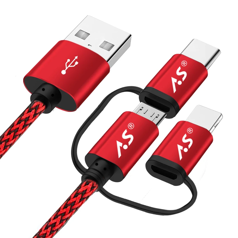 3 IN 1 Cable Red А. С. 3 в 1 USB кабель для передачи данных для мобильного телефона для iPhone Micro usb type C кабель для зарядного устройства для Xiaomi huawei samsung кабель для быстрой зарядки 3 м - Цвет: 3 IN 1 Cable Red