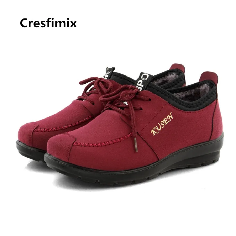 

Cresfimix Женская Ретро» с украшением красного цвета осенне-зимние теплые меховая обувь на плоской подошке Женская Повседневная противоскольж...